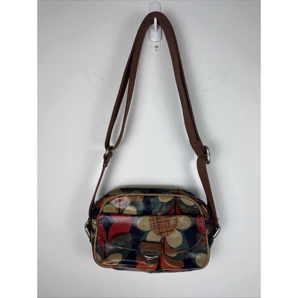 Fossil Keyper Coated Canvas & Leather Crossbody Purse Messenger Bag Retro Floral